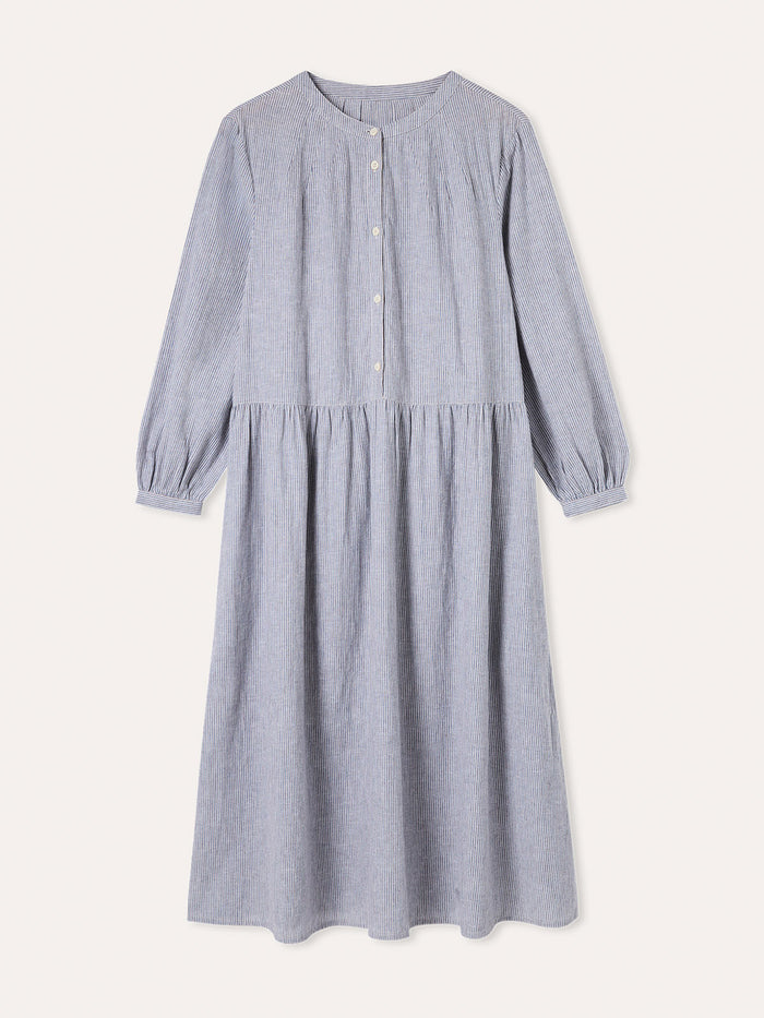 Collarless Half Placket Midi Dress