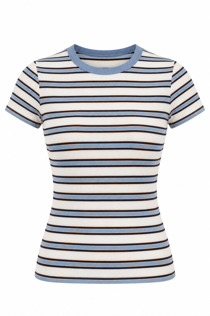 Comfort Zone Light Blue Stripe Fitted Top
