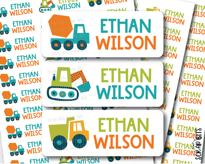 Construction Vehicles Name Labels . Personalized Belonging Labels - Scrap Bits