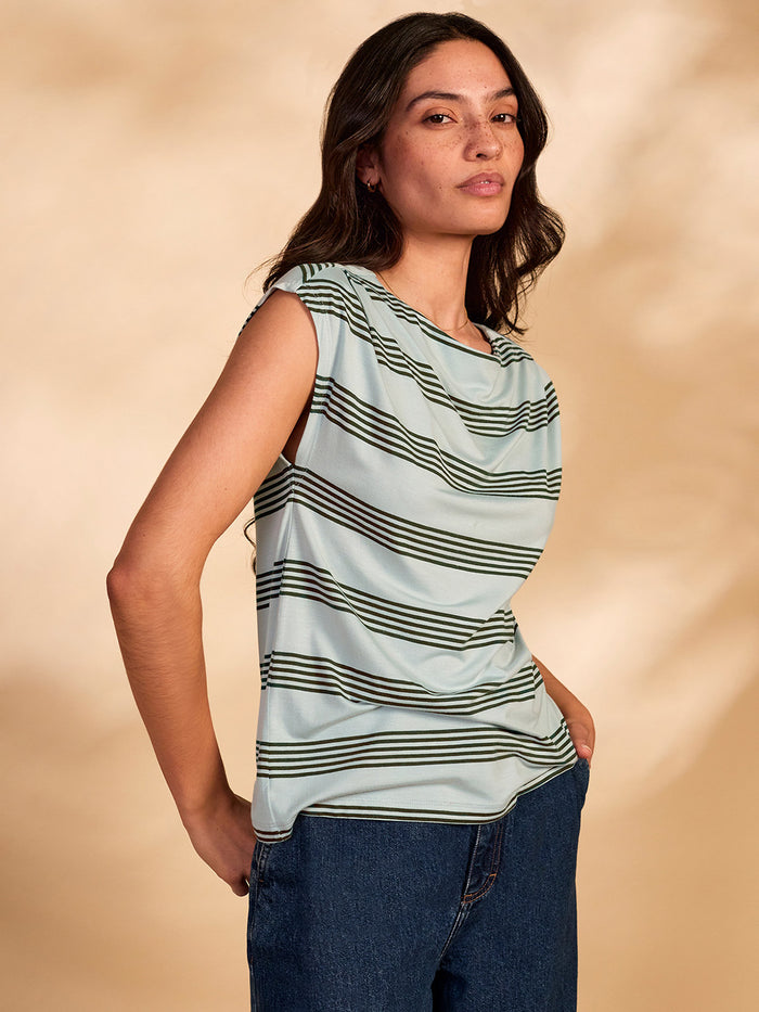 Cotton Blend Slash Neck T-Shirt