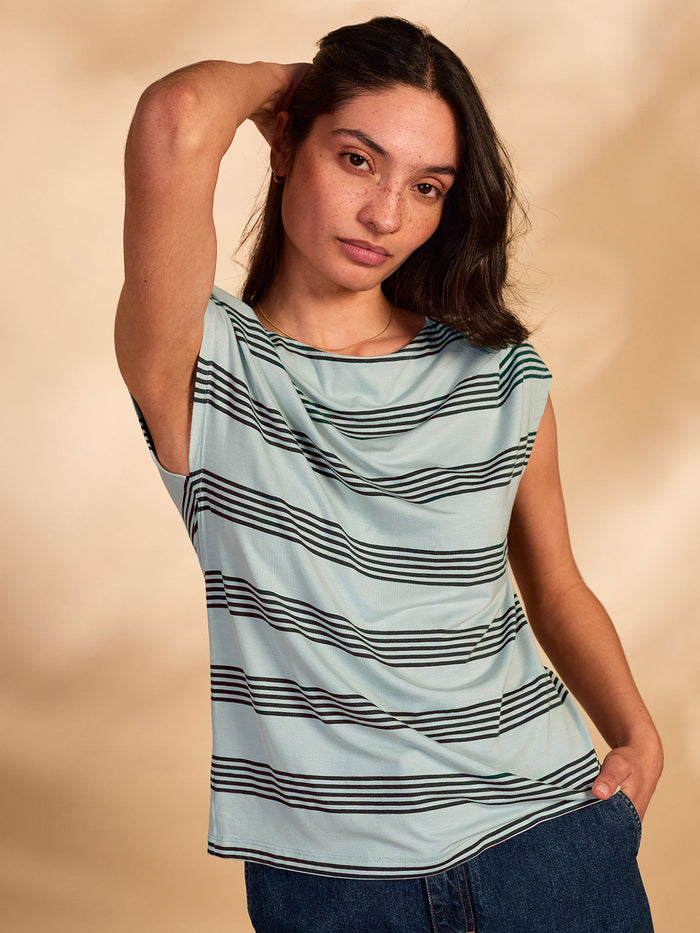 Cotton Blend Slash Neck T-Shirt