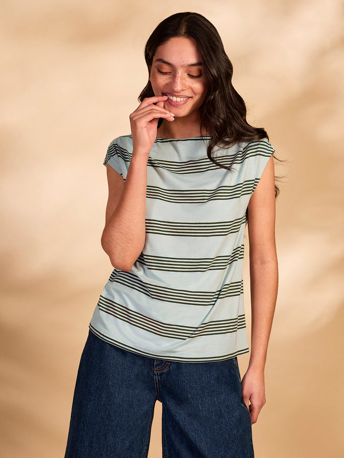 Cotton Blend Slash Neck T-Shirt