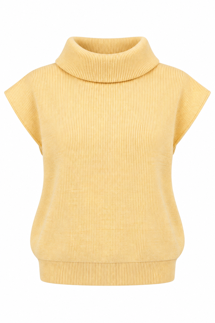 Cozy Outlook Sleeveless Yellow Mock Neck Sweater