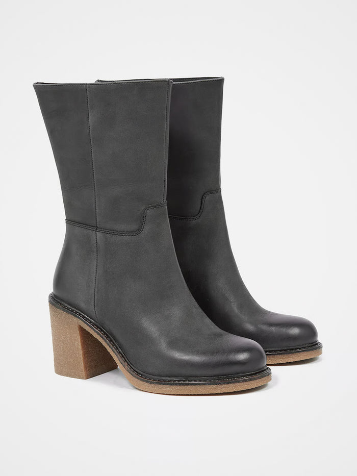 Crepe Block Heel Ankle Boots