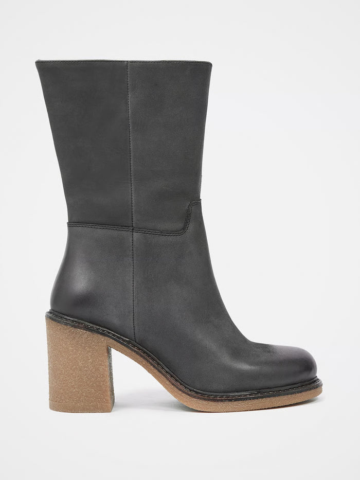 Crepe Block Heel Ankle Boots