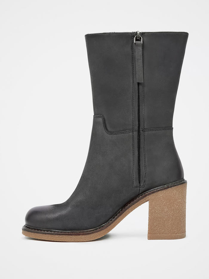Crepe Block Heel Ankle Boots