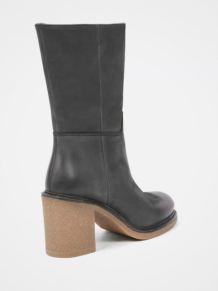 Crepe Block Heel Ankle Boots