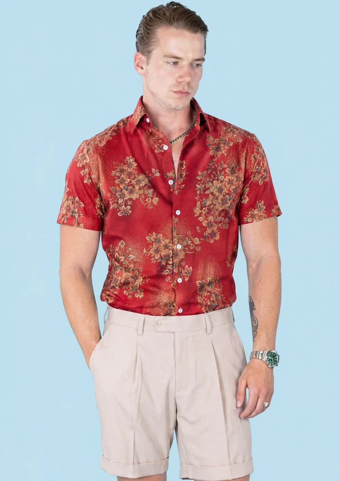 Crimson Blossom Silk Shirt - SARTORO