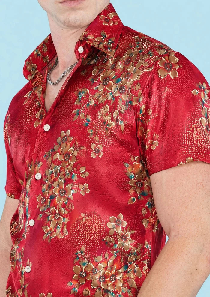 Crimson Blossom Silk Shirt - SARTORO