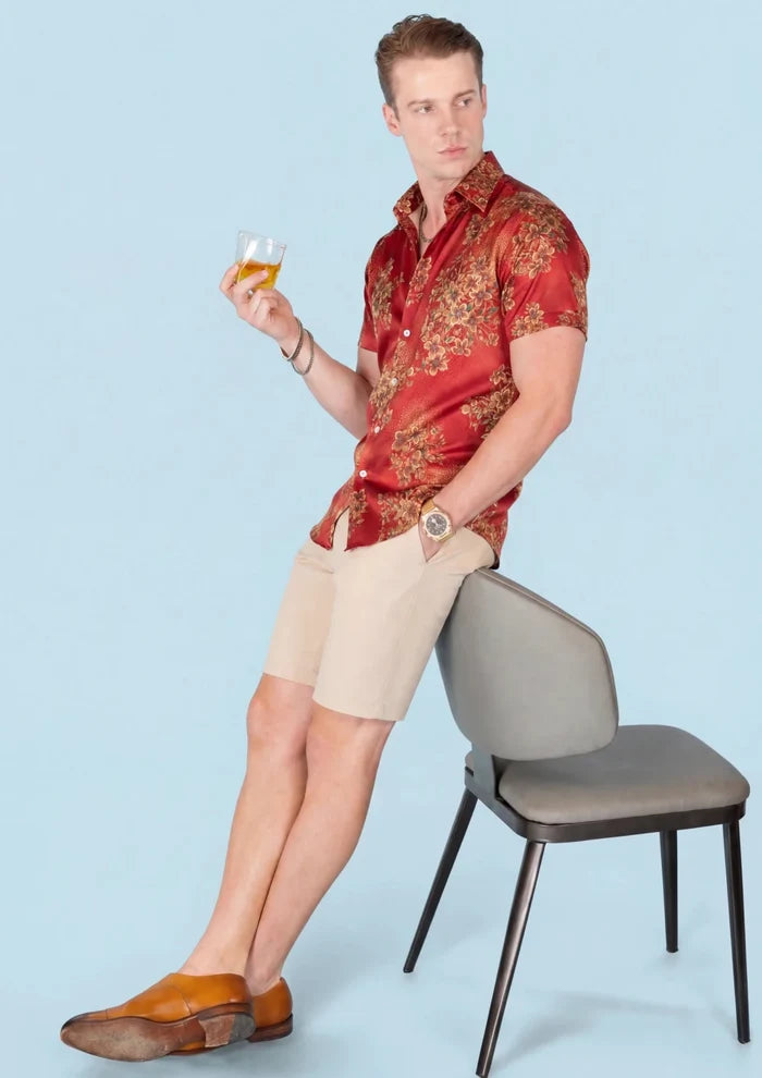Crimson Blossom Silk Shirt - SARTORO