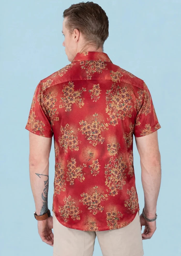 Crimson Blossom Silk Shirt - SARTORO