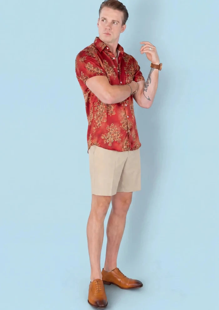 Crimson Blossom Silk Shirt - SARTORO