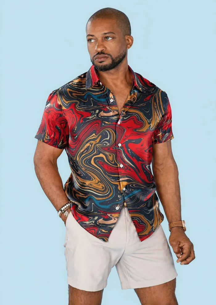 Crimson Swirl Silk Shirt - SARTORO
