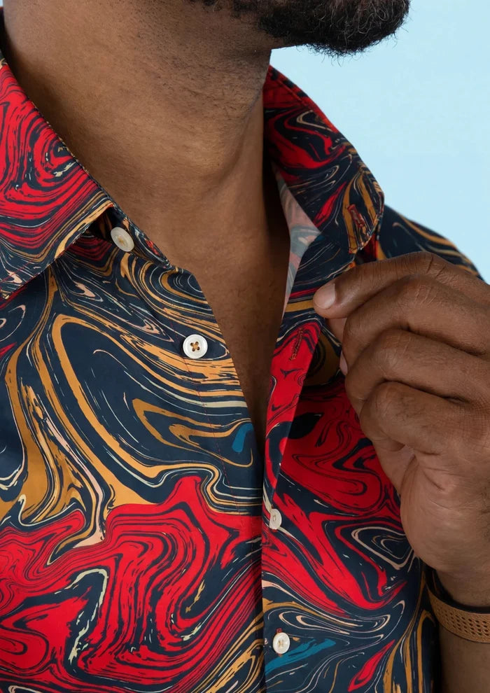 Crimson Swirl Silk Shirt - SARTORO
