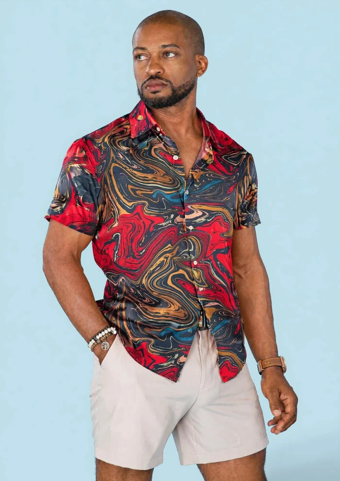 Crimson Swirl Silk Shirt - SARTORO