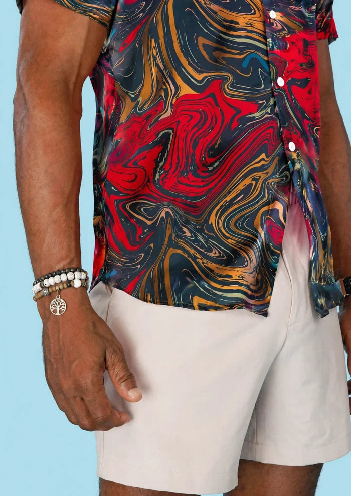 Crimson Swirl Silk Shirt - SARTORO