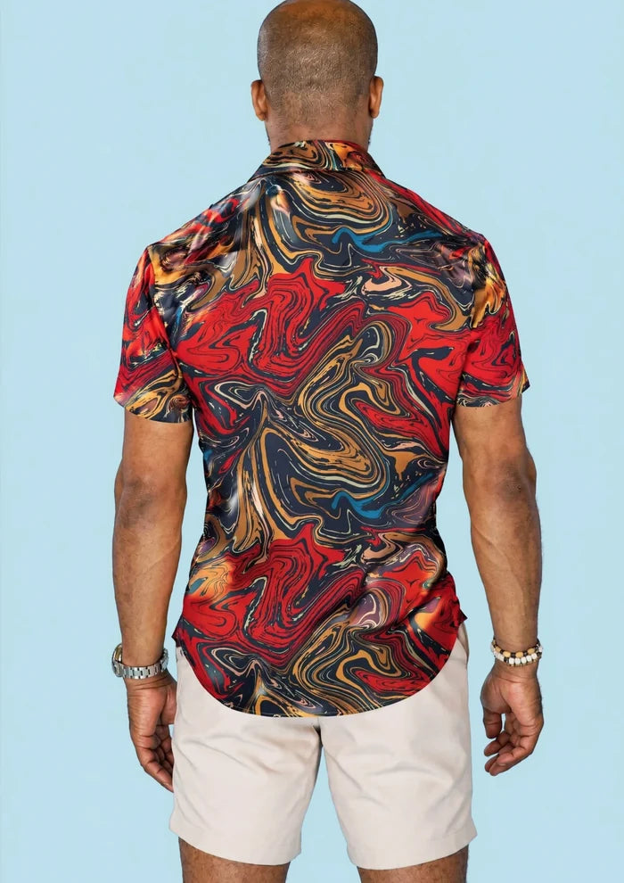 Crimson Swirl Silk Shirt - SARTORO