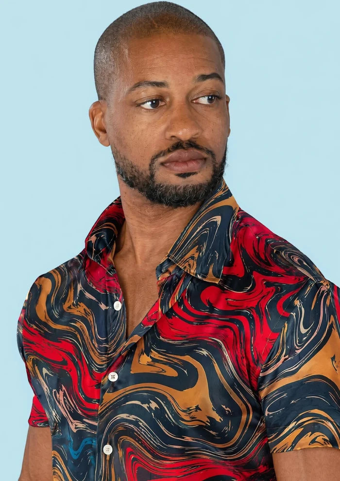 Crimson Swirl Silk Shirt - SARTORO