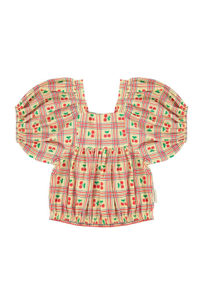 cropped blouse w/ baloon sleeves  | light yellow w/ cherries allover