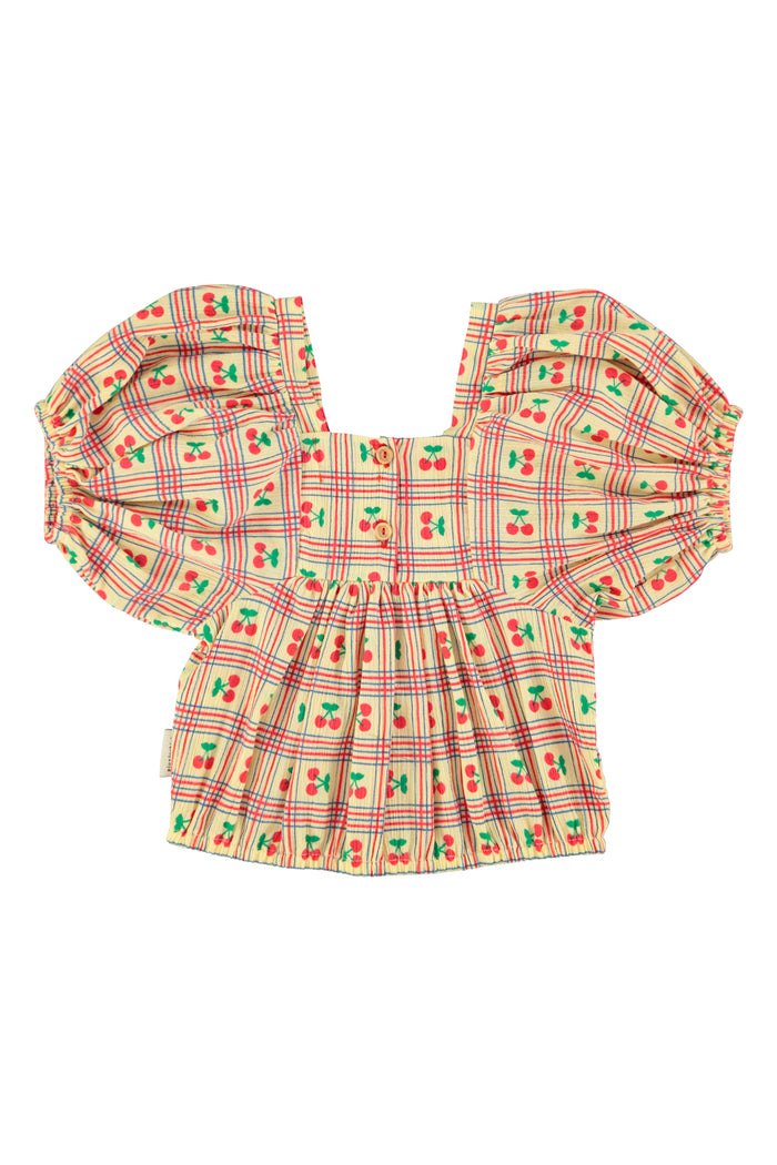 cropped blouse w/ baloon sleeves  | light yellow w/ cherries allover