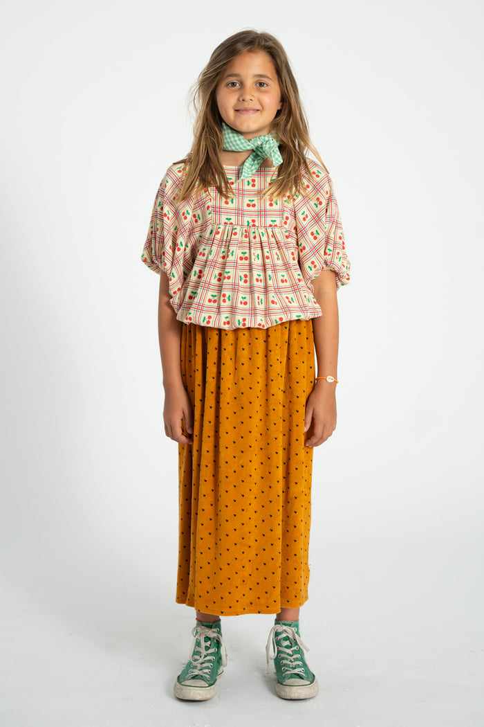 cropped blouse w/ baloon sleeves  | light yellow w/ cherries allover