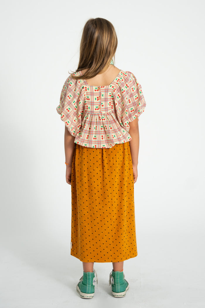cropped blouse w/ baloon sleeves  | light yellow w/ cherries allover