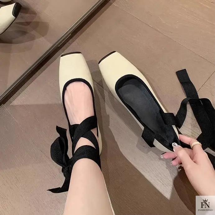 Cross Lace Up Ballet Flats - Fashionnsio