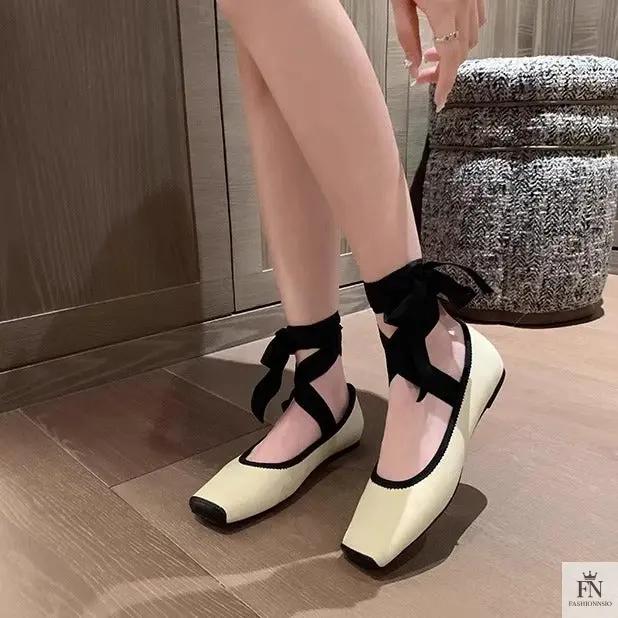 Cross Lace Up Ballet Flats - Fashionnsio