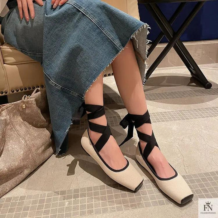 Cross Lace Up Ballet Flats - Fashionnsio