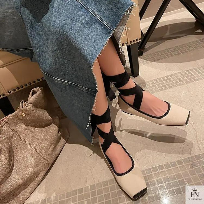 Cross Lace Up Ballet Flats - Fashionnsio