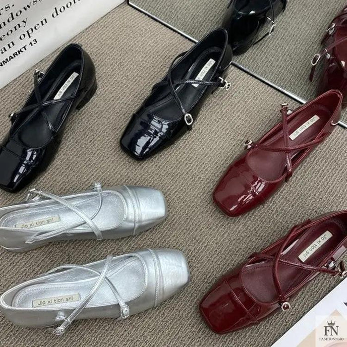 Cross Strap Mary Jane Flats - Fashionnsio