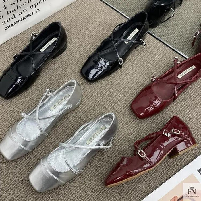 Cross Strap Mary Jane Flats - Fashionnsio