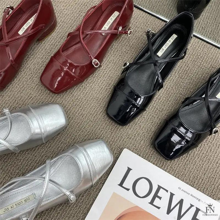 Cross Strap Mary Jane Flats - Fashionnsio