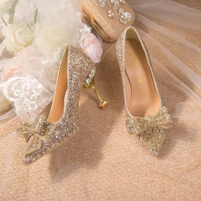 Crystal Sequins Bowknot Cinderella Heels fashionnsio