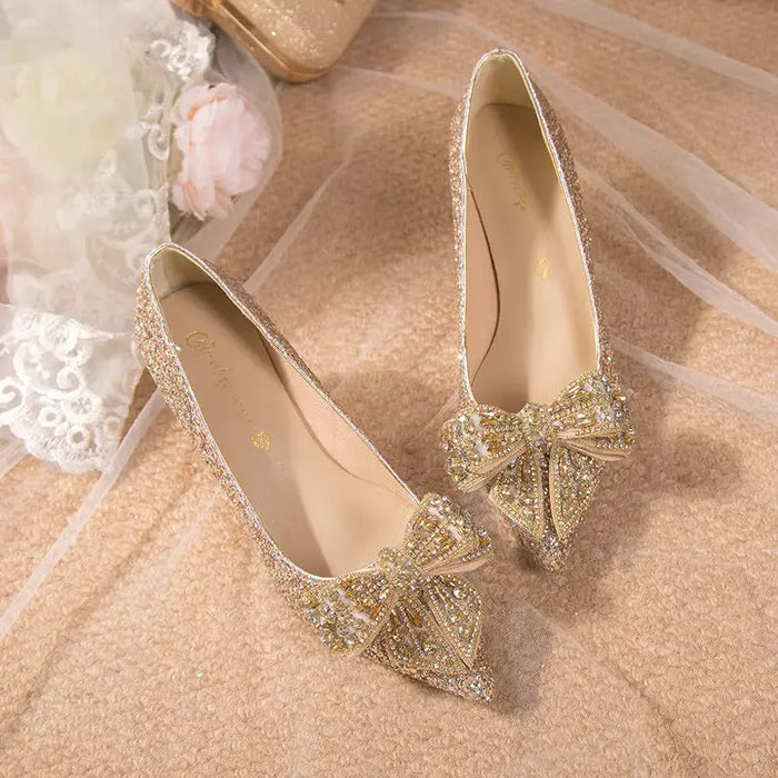 Crystal Sequins Bowknot Cinderella Heels fashionnsio