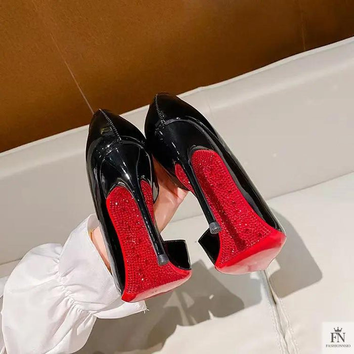 Crystal Studded Red Bottom Heels - Fashionnsio