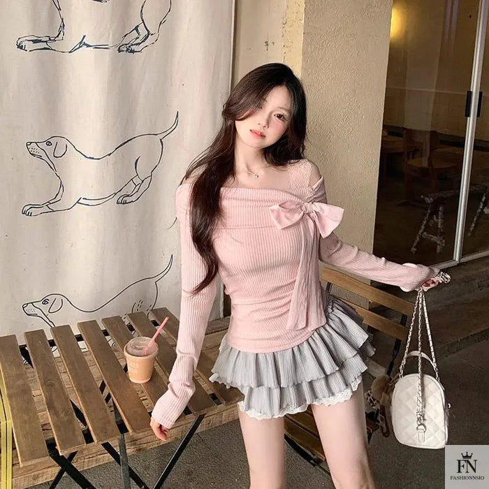 Cute Off-shoulder Bow Top - Fashionnsio