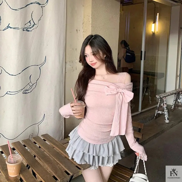 Cute Off-shoulder Bow Top - Fashionnsio