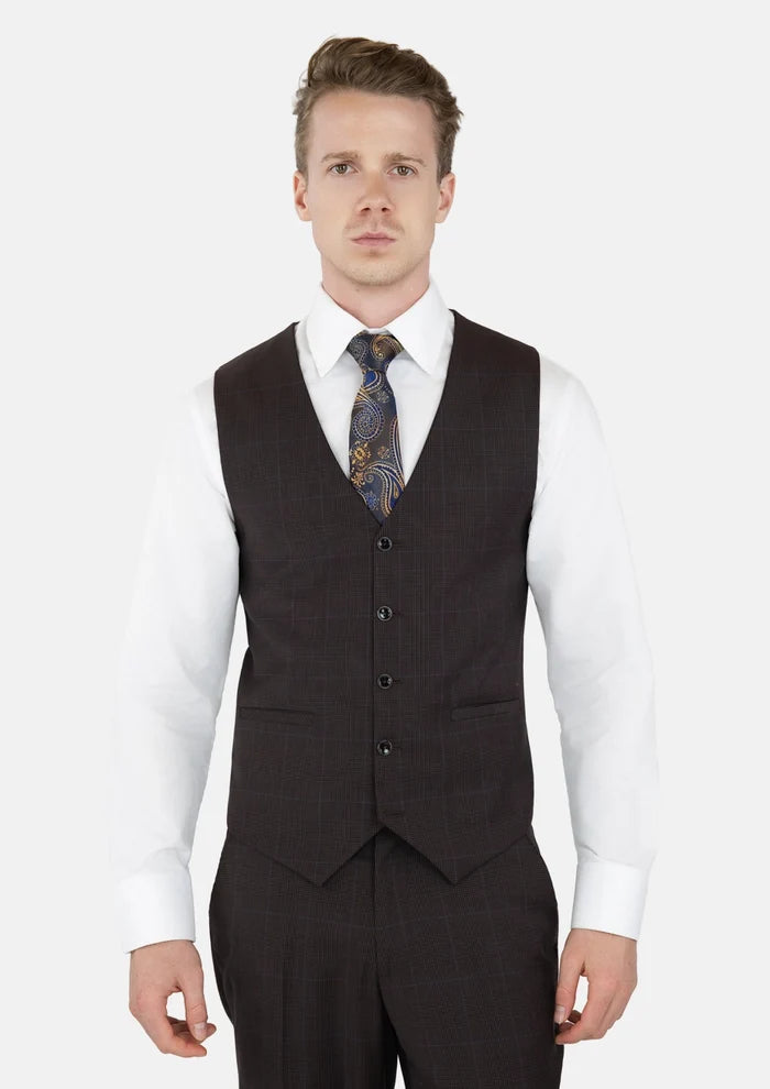 Dark Brown Prince Of Wales Vest - SARTORO