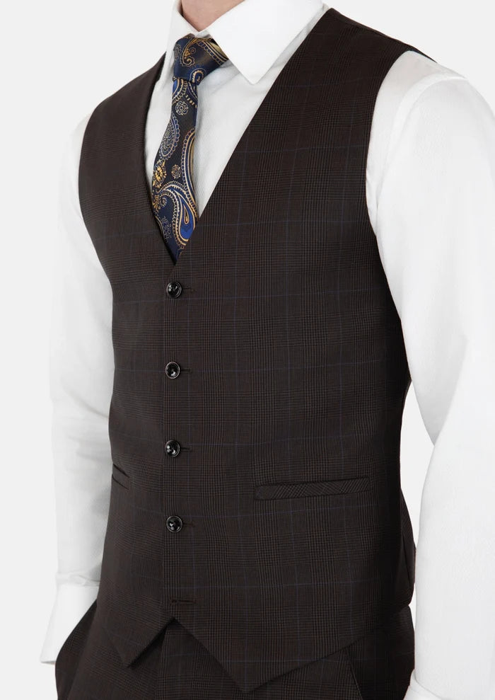 Dark Brown Prince Of Wales Vest - SARTORO