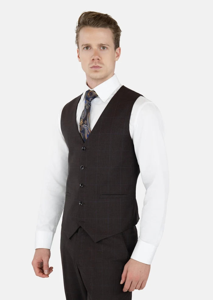 Dark Brown Prince Of Wales Vest - SARTORO