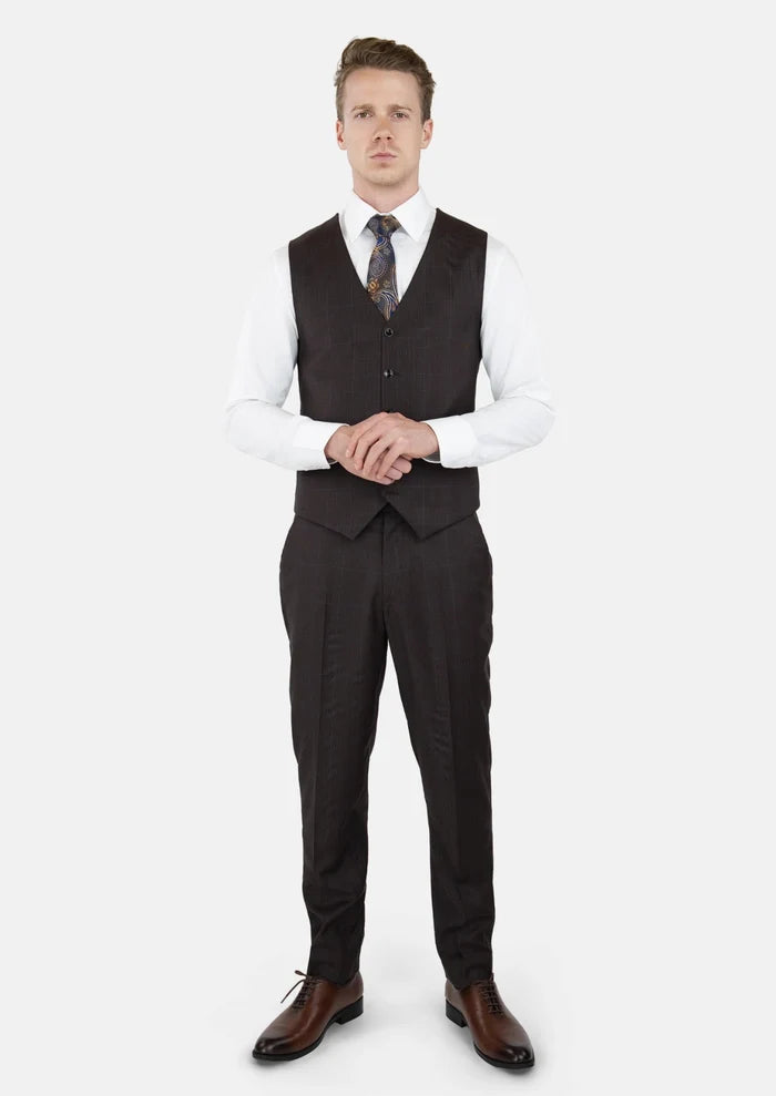 Dark Brown Prince Of Wales Vest - SARTORO