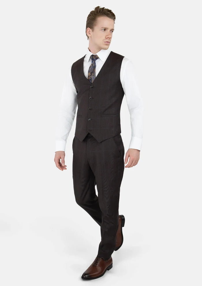 Dark Brown Prince Of Wales Vest - SARTORO