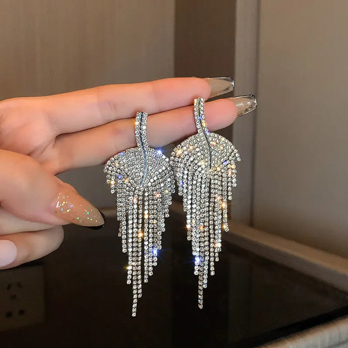 Diamond Leaf Tassel Earrings fashionnsio