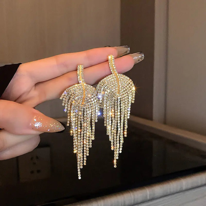 Diamond Leaf Tassel Earrings fashionnsio
