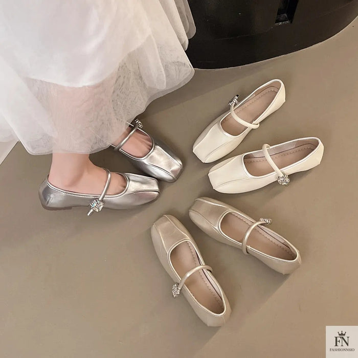 Diamond Strap Ballerina Flats - Fashionnsio