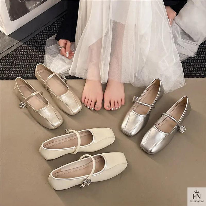Diamond Strap Ballerina Flats - Fashionnsio