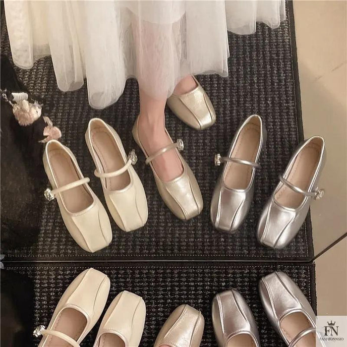 Diamond Strap Ballerina Flats - Fashionnsio