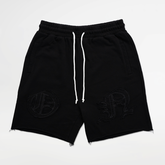 Distressed Applique Shorts - Black