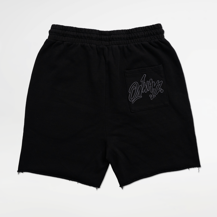Distressed Applique Shorts - Black